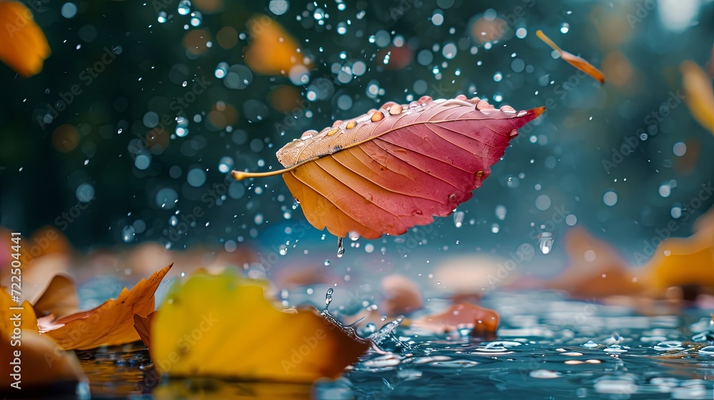 Autumn leaf falls down in the rain wallpaper background Autumn leaf falls down in the rain wallpaper background