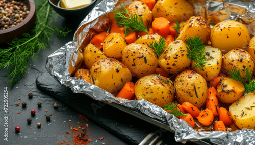 Grilled potatoes with vegetables.