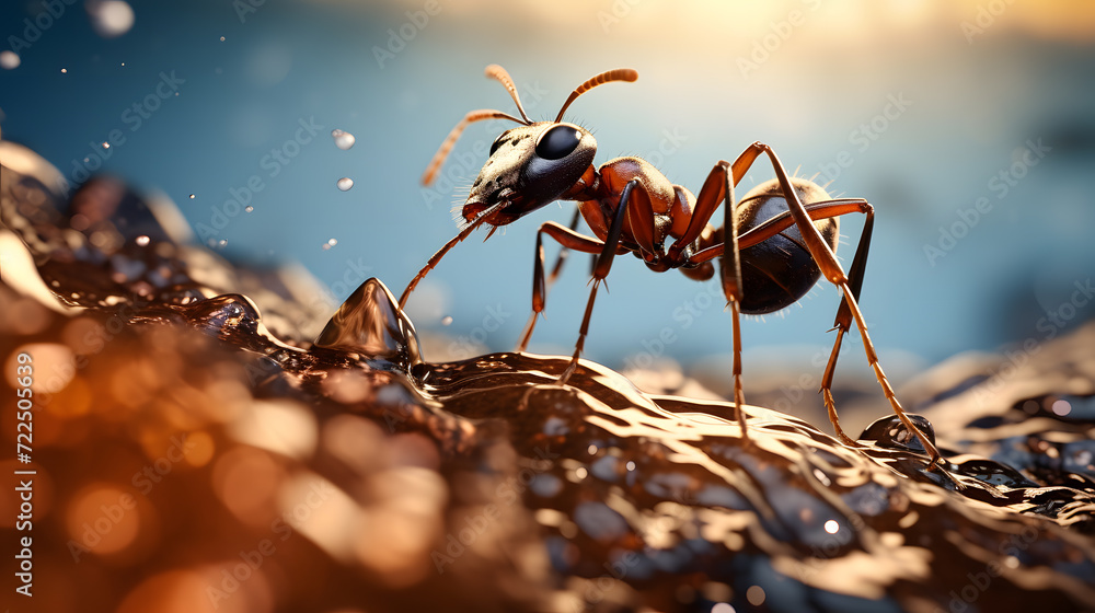 Red ants are looking for food on green branches. Neural network AI generated art Red ants are looking for food on green branches. Neural network AI generated art