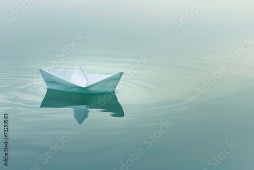 A serene lake mirrors a delicate origami boat as it gracefully glides through the peaceful waters © ChaoticMind