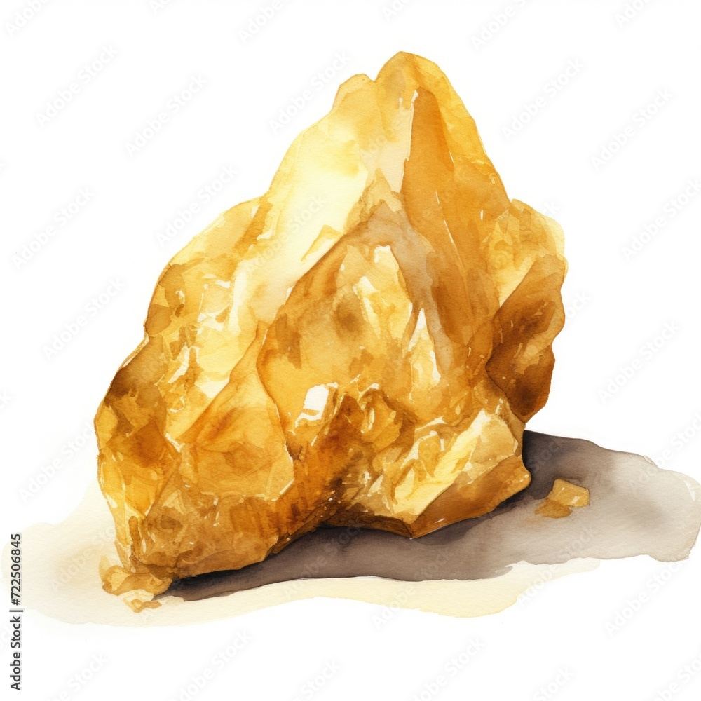 Watercolor-Style Gold Nugget with White Background