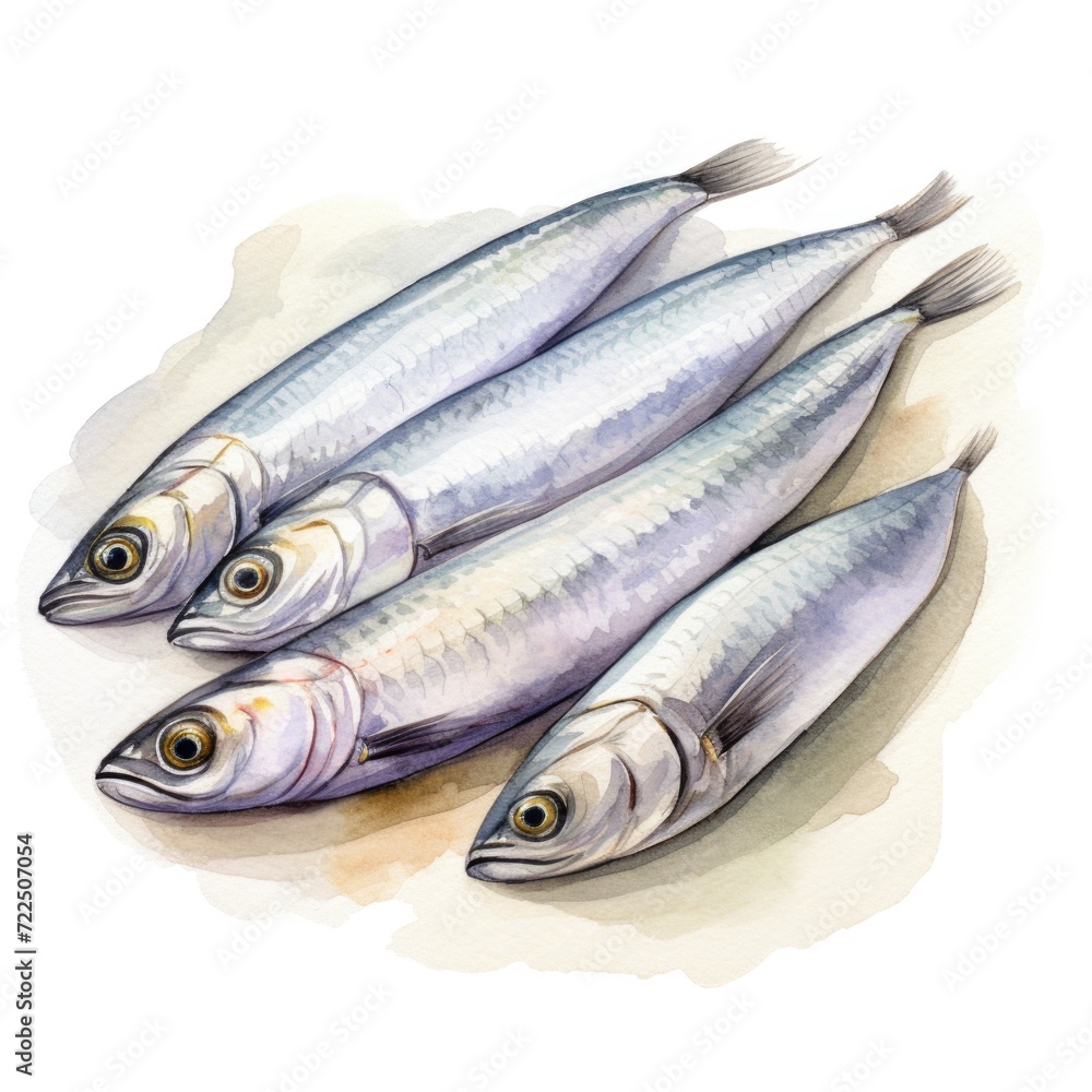 Watercolor-Style herring with White Background. Watercolor-Style herring with White Background.