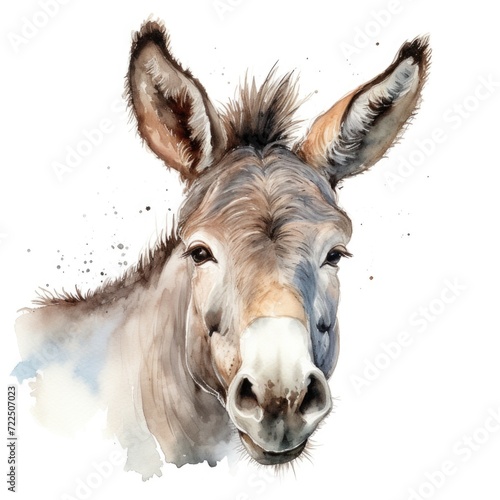 Watercolor-Style happy smiling donkey with White Background © Vladyslav  Andrukhiv