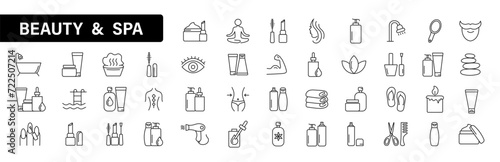 Set of beauty icons. Beauty and spa linear icon collection. Vector illustration.