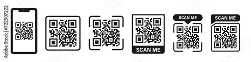 QR code icon set. Scan qr code symbol. Vector illustration.