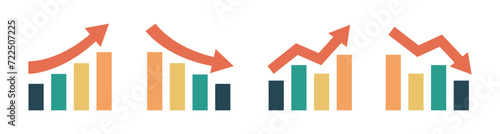 Graphic finance up down icon. Diagram with arrows going up and down. Vector illustration.