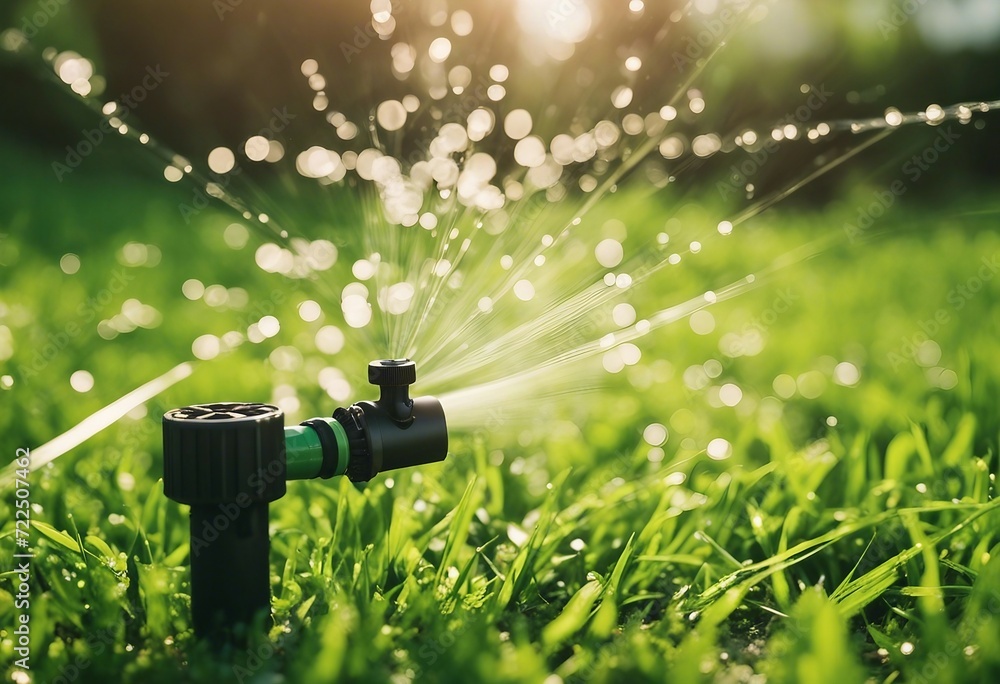 Automatic lawn sprinkler watering green grass Sprinkler with automatic system Garden irrigation syst Automatic lawn sprinkler watering green grass Sprinkler with automatic system Garden irrigation syst