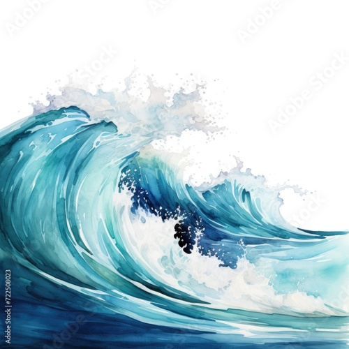 Watercolor-Style Ocean wave with White Background