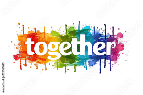 Vector illustration of a "Together" logo in rainbow LGBTQ flag colors, isolated on a white background. Represents LGBTQ gay pride month and history month.
