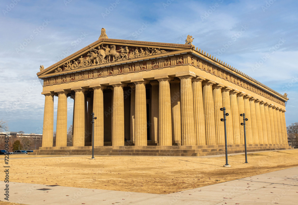 Sunset view of Parthenon Replica at Centennial Park in Nashville, Tennessee