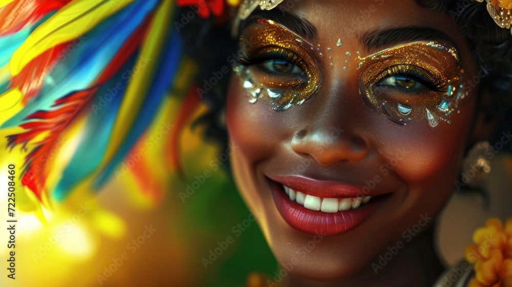 Close-Up of a Woman's Face with Traditional Makeup
