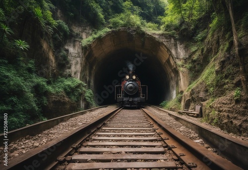 Train tunnel Old railway in cave Hope of life in the end of the way Railroad of locomotive train in