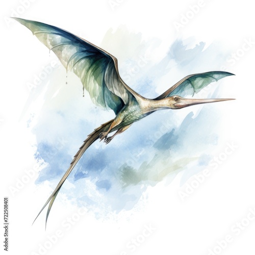 Watercolor-Style pteranodon Illustration with White Background