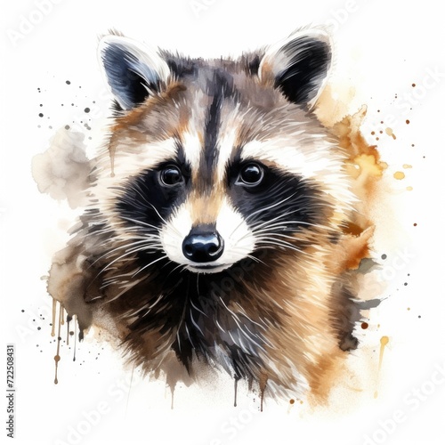 Watercolor-Style raccoon with White Background
