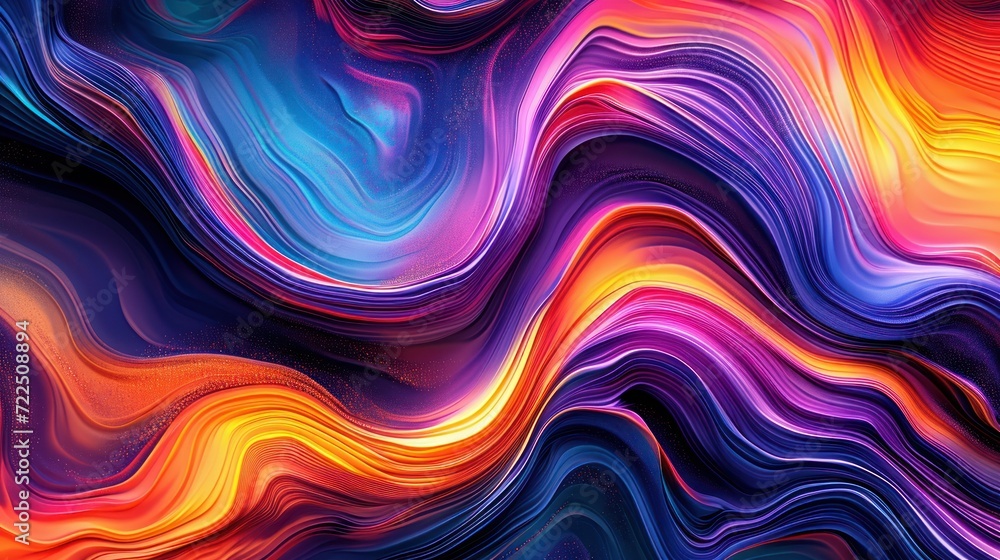  a multicolored abstract background with wavy lines and curves in the center of the image, with a blue, yellow, red, orange, purple, and black background.