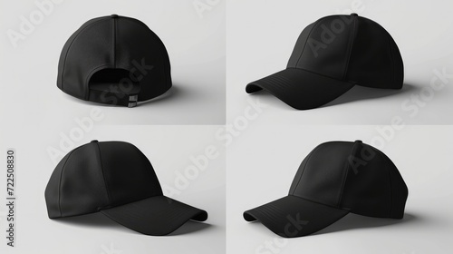 Black baseball cap in four different angles views. Mock up