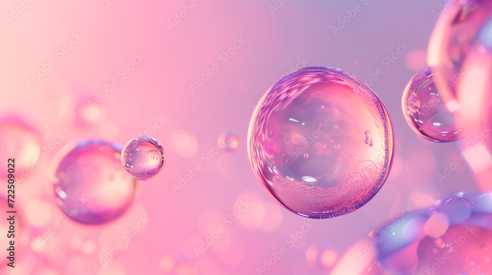 Floating bubbles on a pink bokeh background, ideal for wallpaper.
