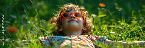 Child Relaxing on Green Grass