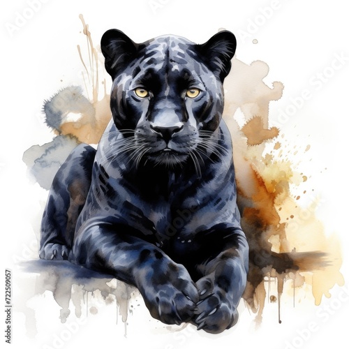Obraz na płótnie Watercolor-Style sitting black panther with White Background w salonie