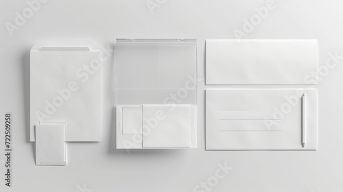Branding stationery clean mockup template, with reeded glass elements, real photo, open folder, letterhead. Blank isolated on a white background to place your design photo