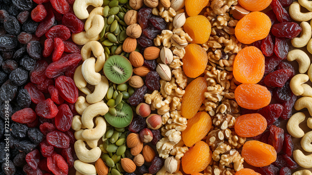 Dried fruits and nuts, healthy food concept graphic banner Dried fruits and nuts, healthy food concept graphic banner