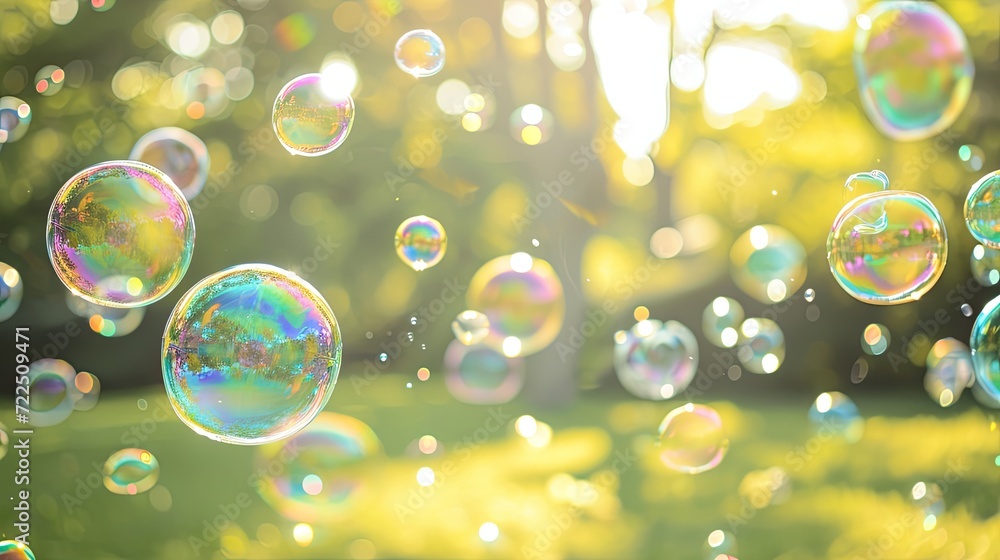 Soap bubble flying in the air in public park wallpaper background