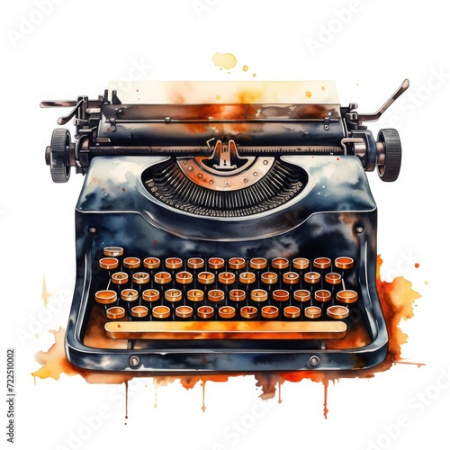Watercolor-Style typewriter with White Background