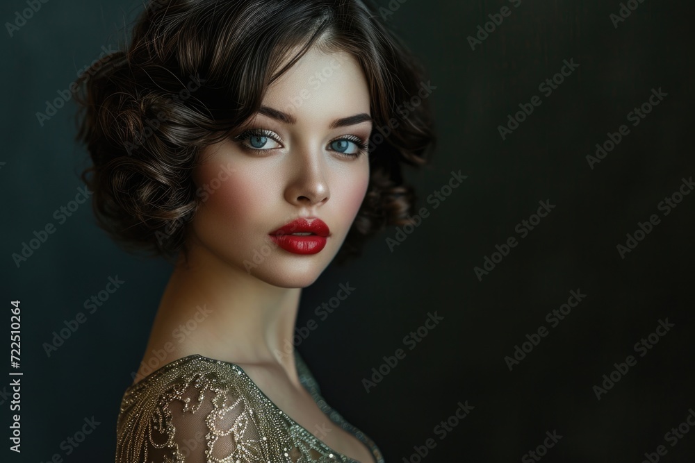 Fototapeta premium Elegant 1920s Flapper Woman with Glamorous Makeup