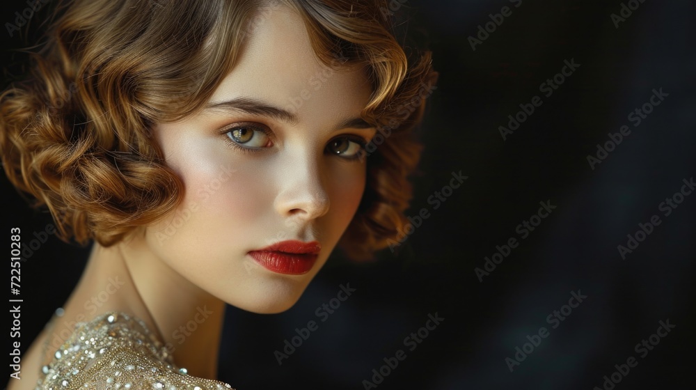 Graceful 1920s Flapper Female Adorned with Elegant Makeup Graceful 1920s Flapper Female Adorned with Elegant Makeup