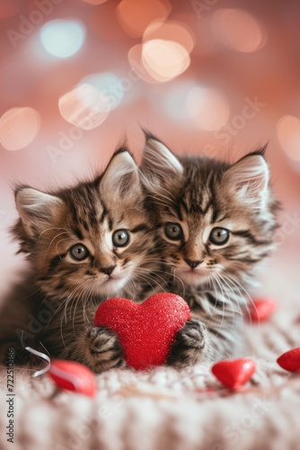 Adorable kittens with a red heart