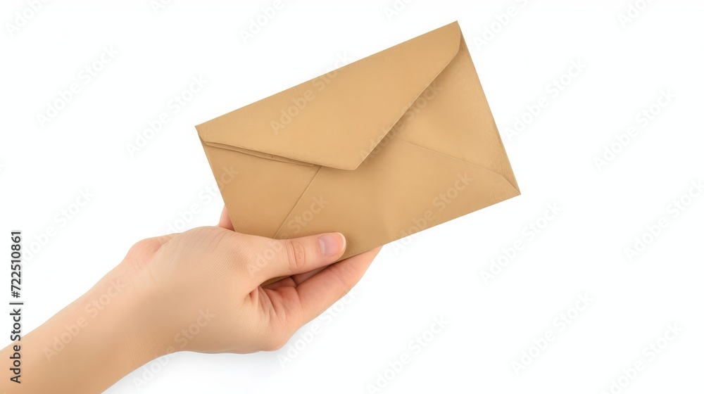 envelope in the hand isolated on white background