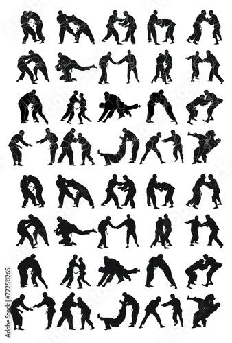Silhouette sportive judoka fighter. Judoist, judoka, athlete, duel, fight, judo, isolated vector photo