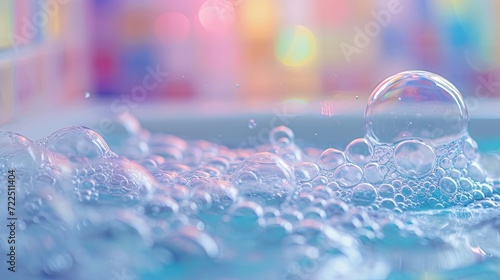 Soap foam bubble in bathroom abstract wallpaper background concept photo