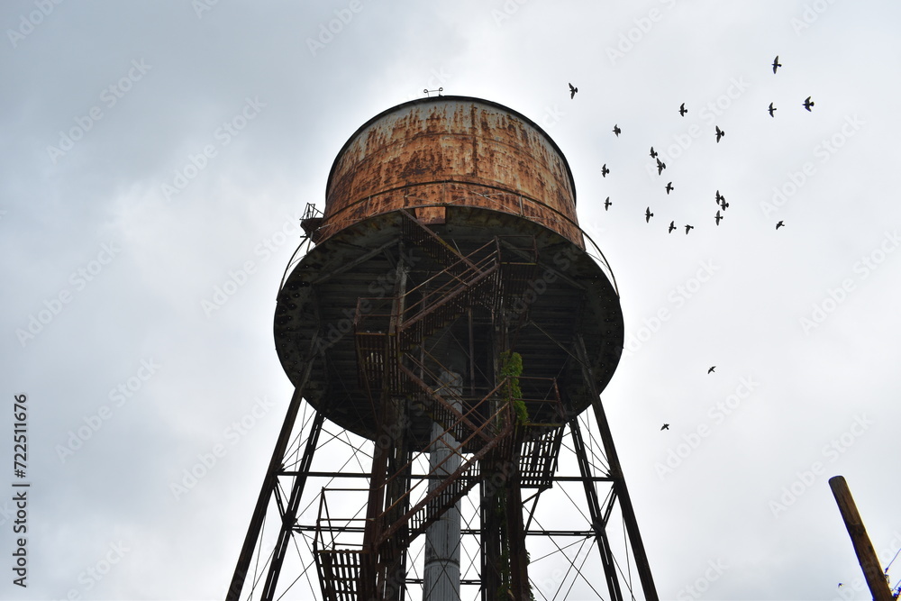 Creepy water tower outside abandoned factory Creepy water tower outside abandoned factory