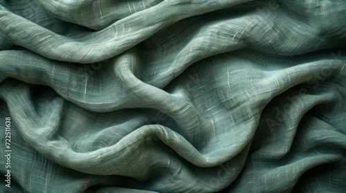  a close up of a green cloth with a wavy design on the top of the fabric and bottom of the fabric.