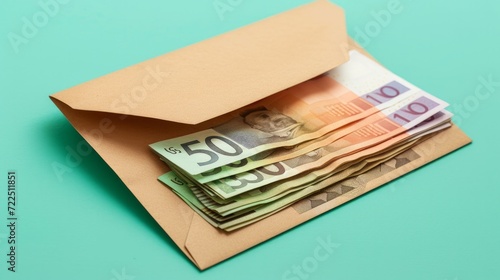 Isolated euro notes in a brown envelope photo