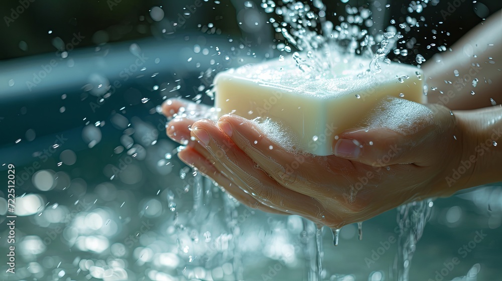 Fototapeta premium Hand hold soap hygiene concept wallpaper background