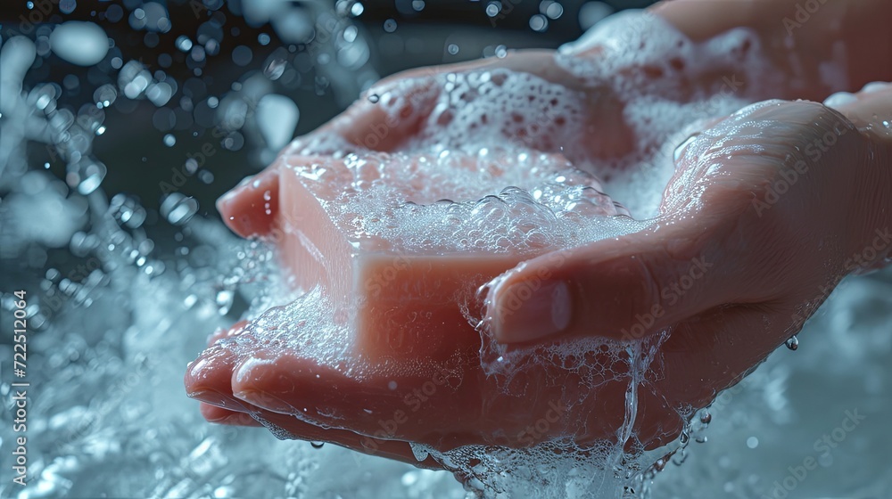 Fototapeta premium Hand hold soap hygiene concept wallpaper background