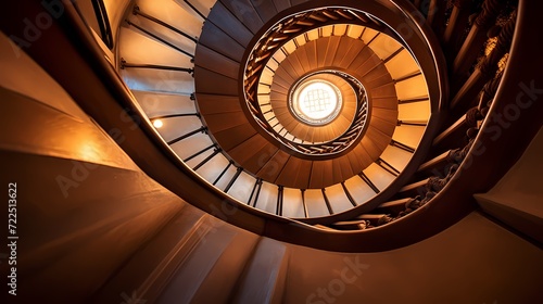 Architectural abstract of a spiral staircase, capturing intricate details