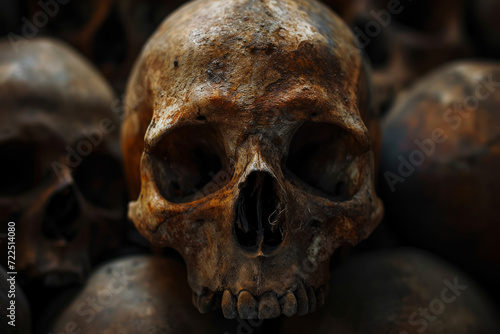 Skulls in dark gloomy style. Background for design with selective focus and copy space. © top images