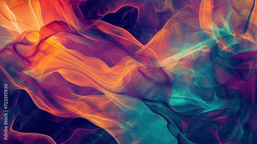 Obraz premium a multicolored image of a woman's body with a flowing veil of smoke in the foreground.