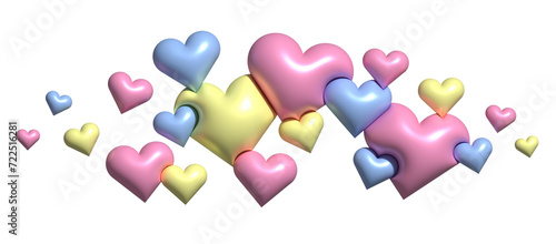 Cute inflated 3d hearts, graphic for valentines day, wedding, love
