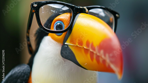cute Toucan, closeup with glasses. A skull of the bird called a toucan. Generative Ai photo
