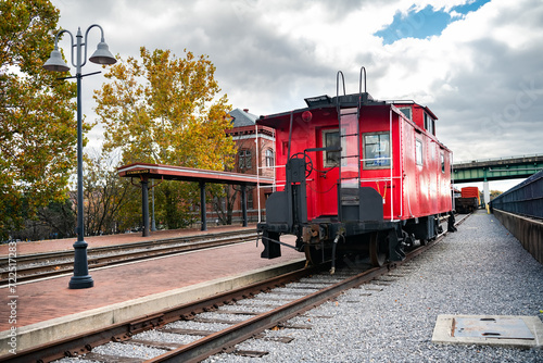 vintage red carriage at the Cumberland Maryland Railroad Station,
