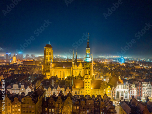 Gdańsk view of the city at night. 