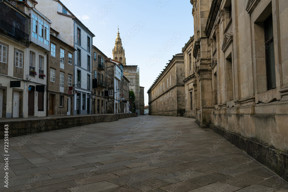 View of San Francisco street in Santiago de Compostela. Galicia - Spain