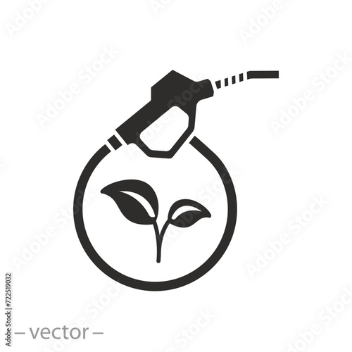 gasoline pollute friendly icon, concept biofuel, ecological fuel, flat symbol on white background - vector illustration