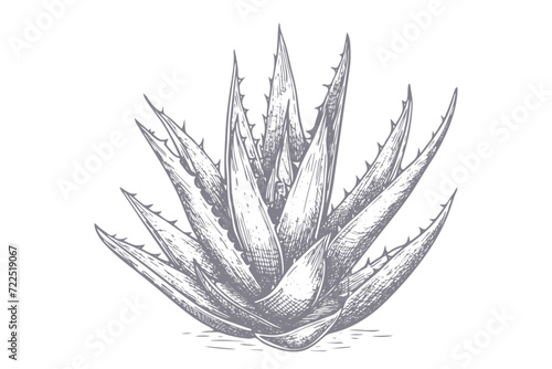 Aloe Vera hand drawn illustration, vector pen-and-ink sketch drawing. Aloe Vera leaves plant botanical pencil hatching for herbal cosmetic