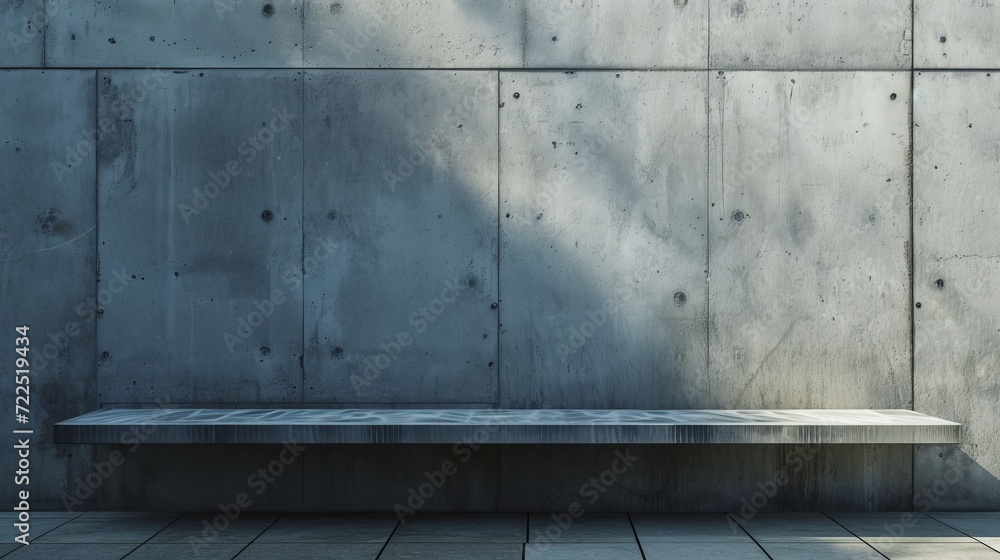 A sleek concrete bench sits stoically in front of a towering grey wall, its composite material blending seamlessly with the wooden and stone elements of the park, creating a modern outdoor oasis on t A sleek concrete bench sits stoically in front of a towering grey wall, its composite material blending seamlessly with the wooden and stone elements of the park, creating a modern outdoor oasis on t