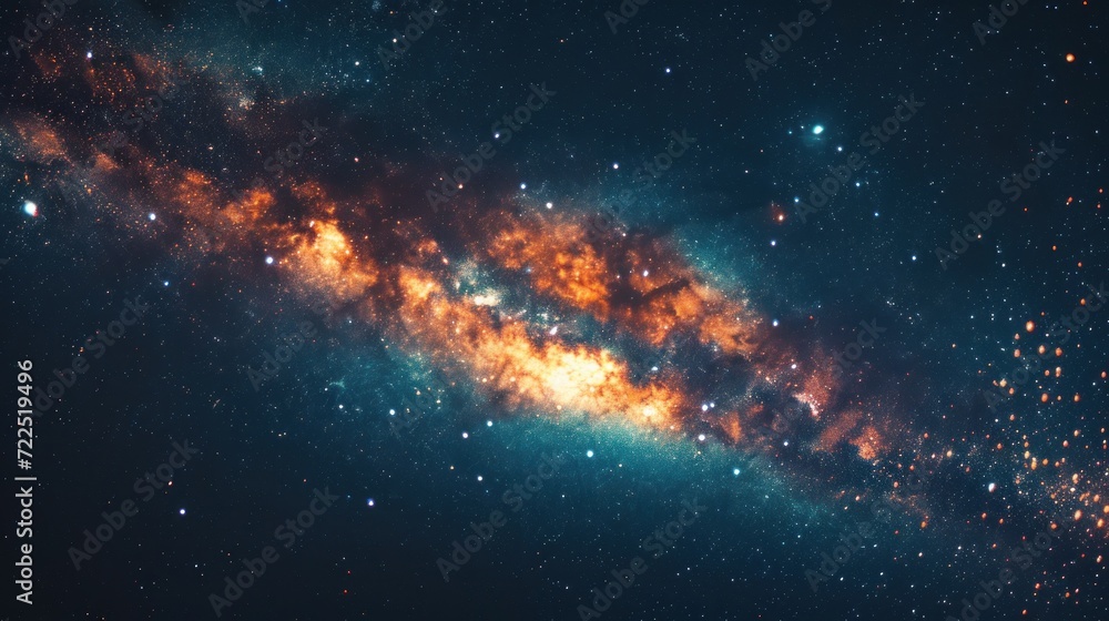 Naklejka premium a close up of a bright orange and blue star filled sky with stars in the foreground and a bright orange and blue star filled sky in the background.